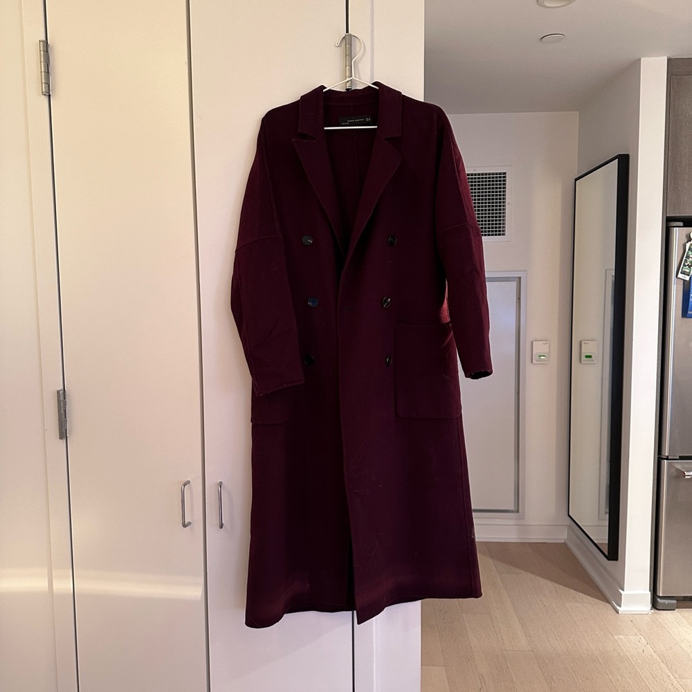 Zara Burgundy Wool Overcoat